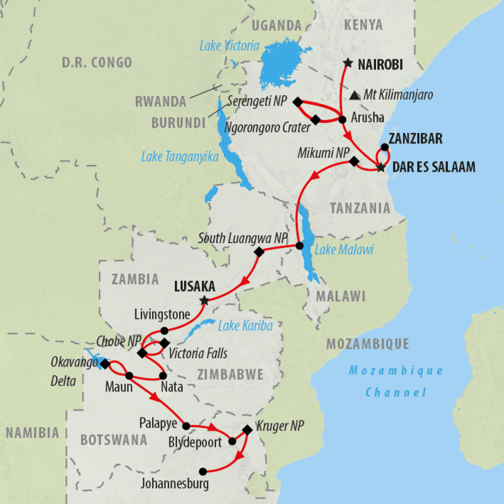 Kenya to Kruger - 33 days map