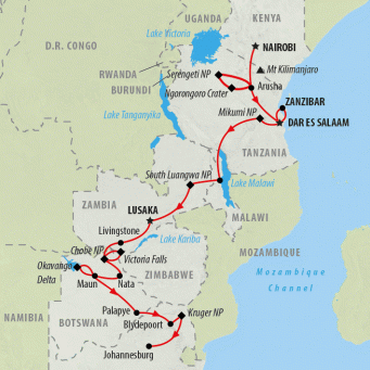 Kenya to Kruger - 33 days map