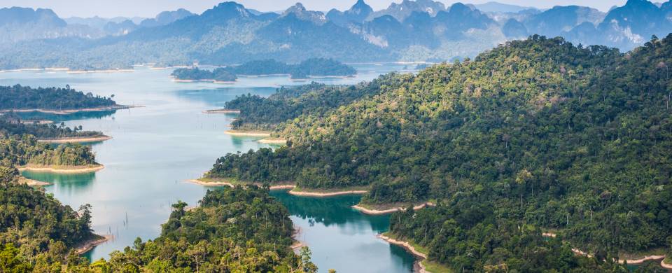 Aerial view of the wilderness of the staggeringly beautiful Khao Sok National Park