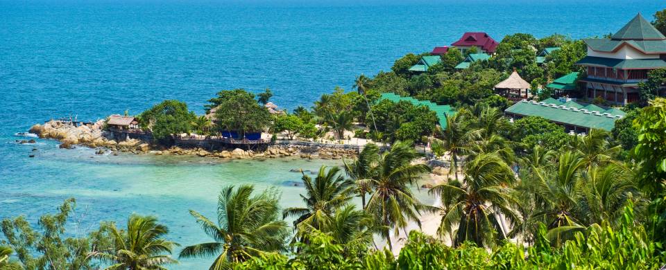 Aerial view of the palm fringed beaches of Koh Phangan