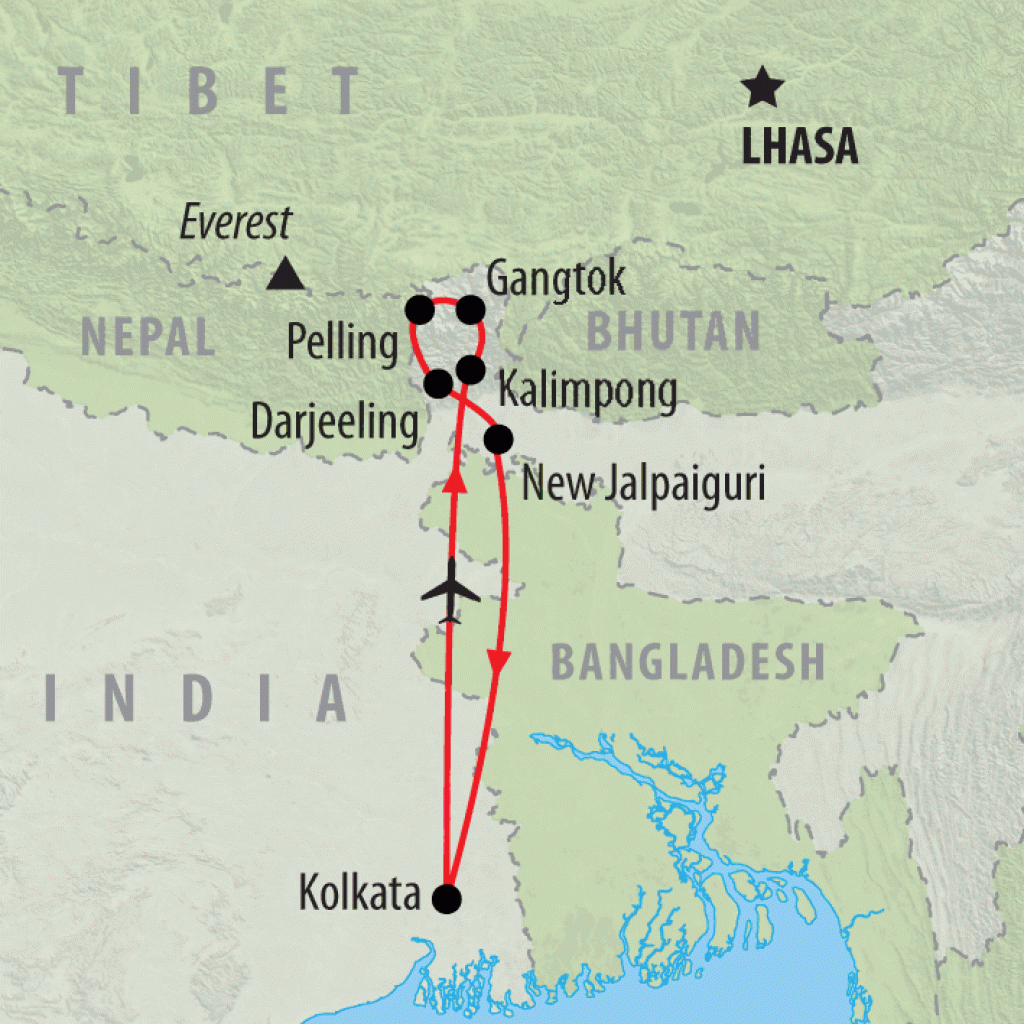 Kolkata to Darjeeling - 11 days map