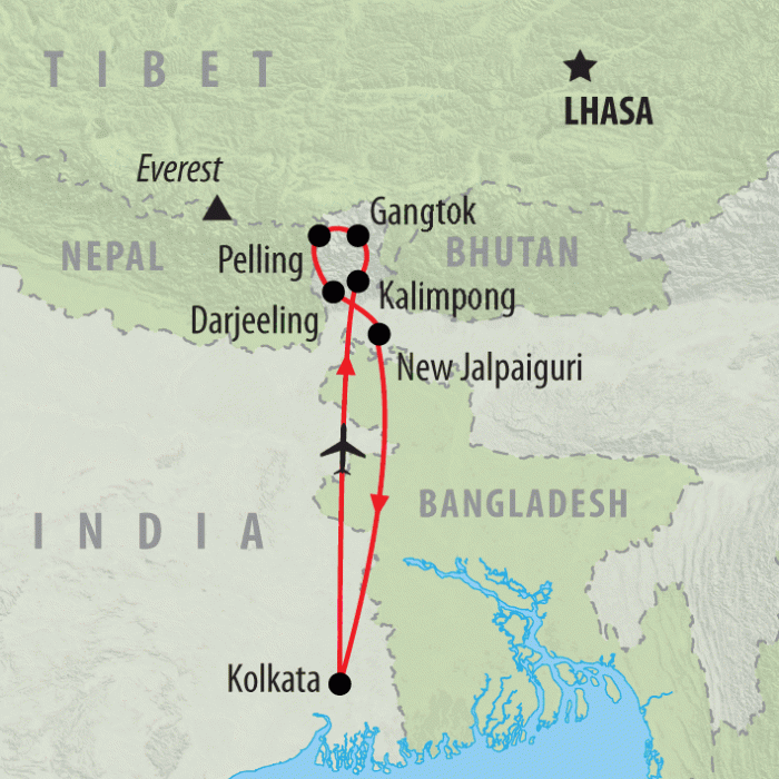 tourhub | On The Go Tours | Kolkata to Darjeeling - 11 days | Tour Map