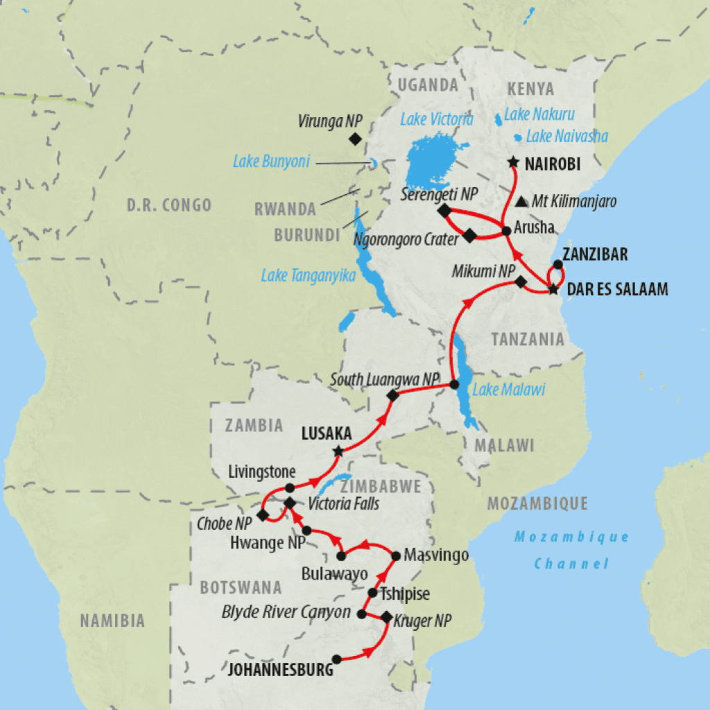 Kruger to Kenya - 33 days map