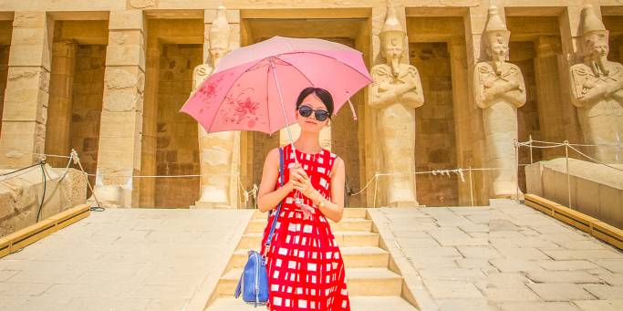 Lady in front of Hatshepsut Temple | Luxorr | Egypt