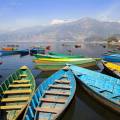 Colourful boats on the edge of the lake in Pokhara