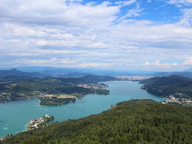 An arial view of the islet in the centre of Lake Bled