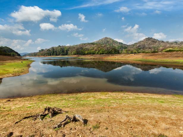 Boat along the water at the Periyar Wildlife Sanctuary