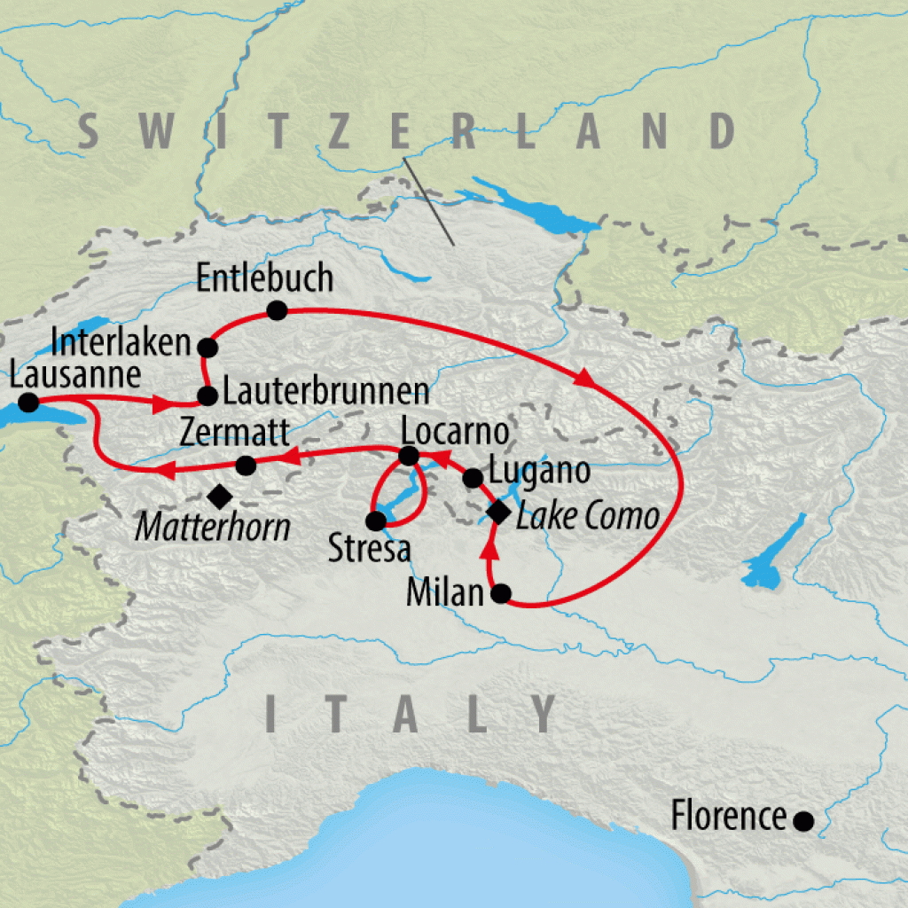 Lake Como & the Swiss Alps - 6 days map