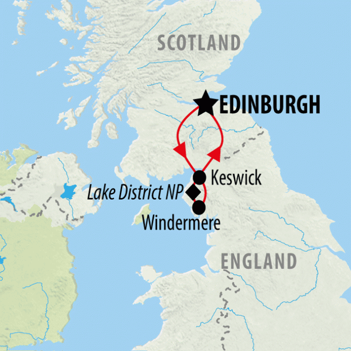 tourhub | On The Go Tours | Lake District From Edinburgh (Hotel) - 3 days | Tour Map