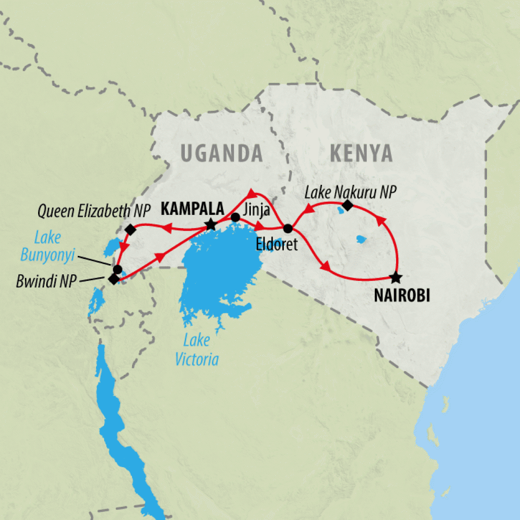 Lake Nakuru, Uganda & Gorillas (Accommodated) - 14 days map