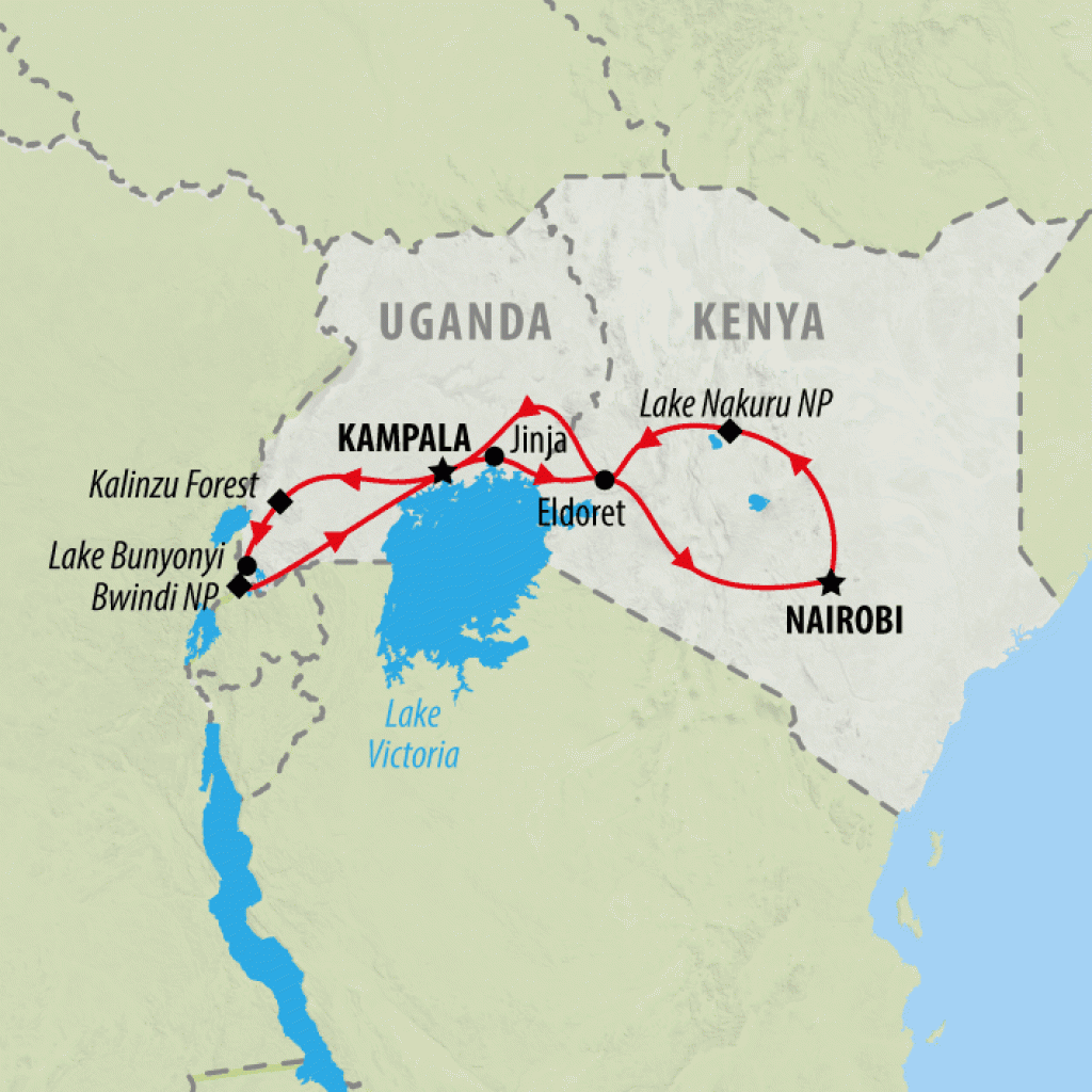 Lake Nakuru, Uganda & Gorillas (Accommodated) - 14 days Map