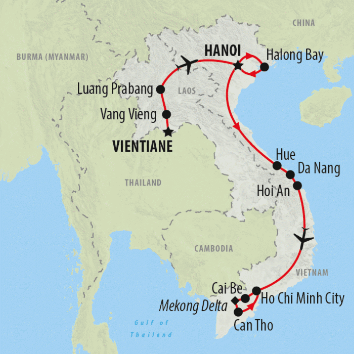 tourhub | On The Go Tours | Laos to Vietnam - 16 Days | Tour Map