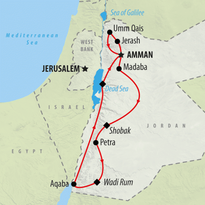 tourhub | On The Go Tours | Lawrences Arabia  - 9 Days | Tour Map