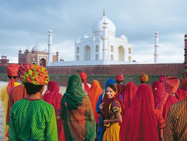 The Taj Mahal reflected in the water in Agra