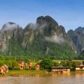 Stunning waterfall with aquamarine water in Luang Prabang