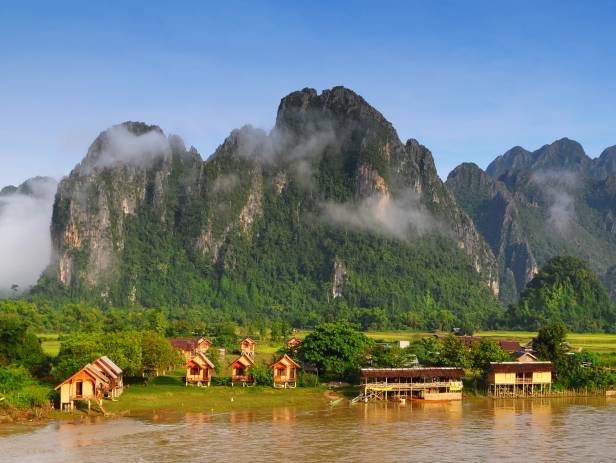 The Blue Lagoon, home to fascinating caves as well as a water swing, in Vang Vieng