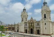 The imposing facade of Lima's Catedral located on Plaza Mayor in the historic centre