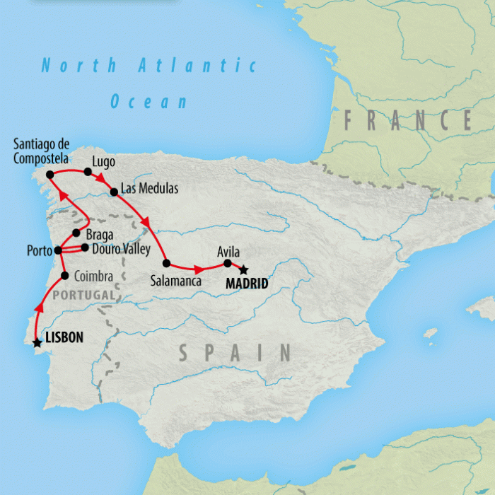 tourhub | On The Go Tours | Lisbon to Madrid - 6 days | Tour Map