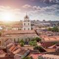 Vilnius skyline with hot air balloons