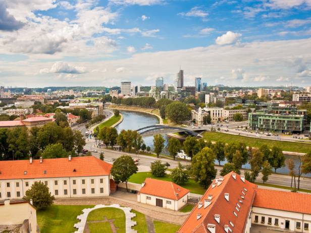 Vilnius skyline with hot air balloons