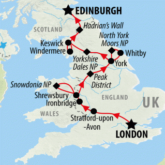 London to Edinburgh - 8 days map