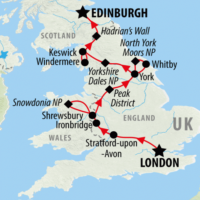 tourhub | On The Go Tours | London to Edinburgh (Hotel) - 8 days | Tour Map