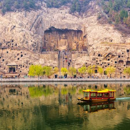 Longman Grottos from river in Luoyang - China Tours - On The Go Tours