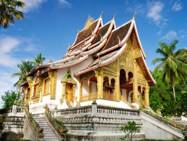 Stunning waterfall with aquamarine water in Luang Prabang