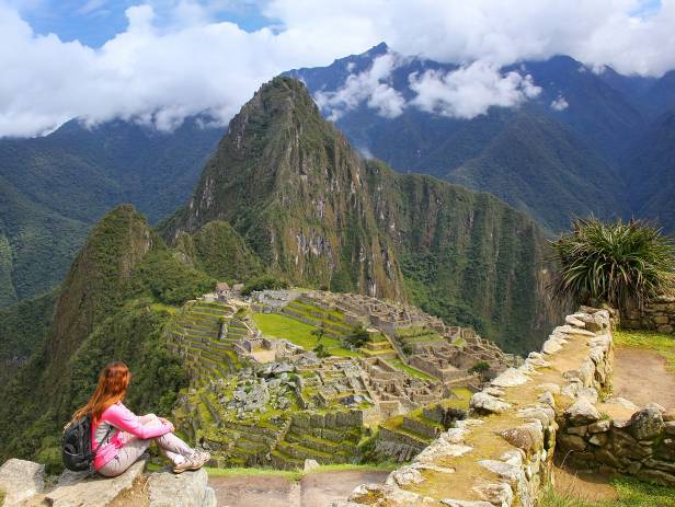 Looking out across the lost Inca citadel of Machu Picchu