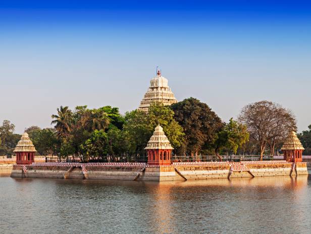 Beautiful structure sitting in the water in Madurai