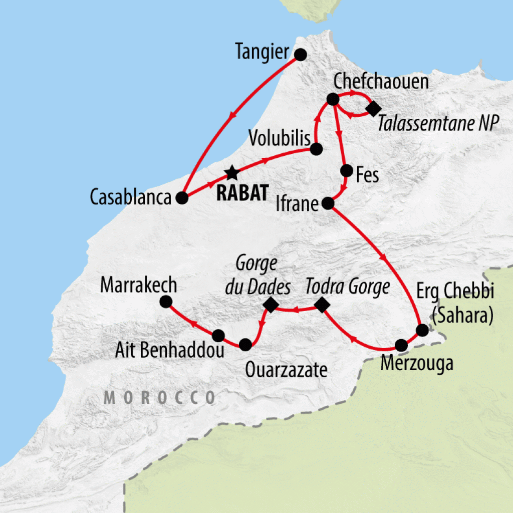 Magical Morocco From Tangier - 14 days Map