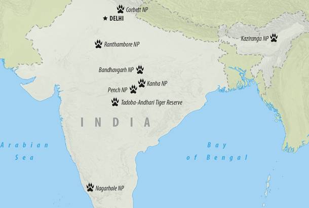 Map of tiger national parks in India