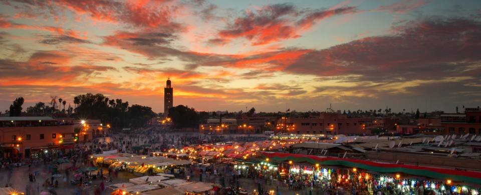 Beautiful sky over the famous Djemaa el Fna in Marrakech