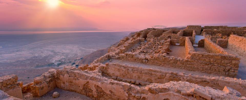 Sunrise over the incredible ruins of Masada