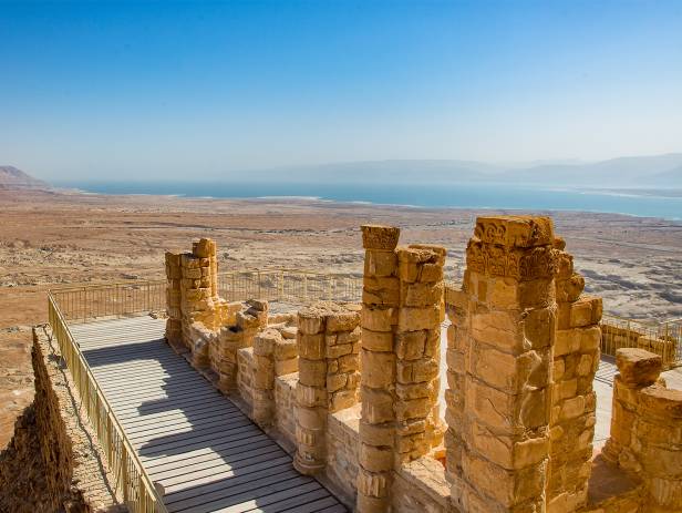 Salt crystals along the shore of the sparkling Dead Sea