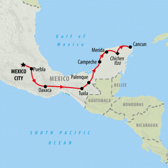 Mexico City to Mayan Ruins - 15 Days map