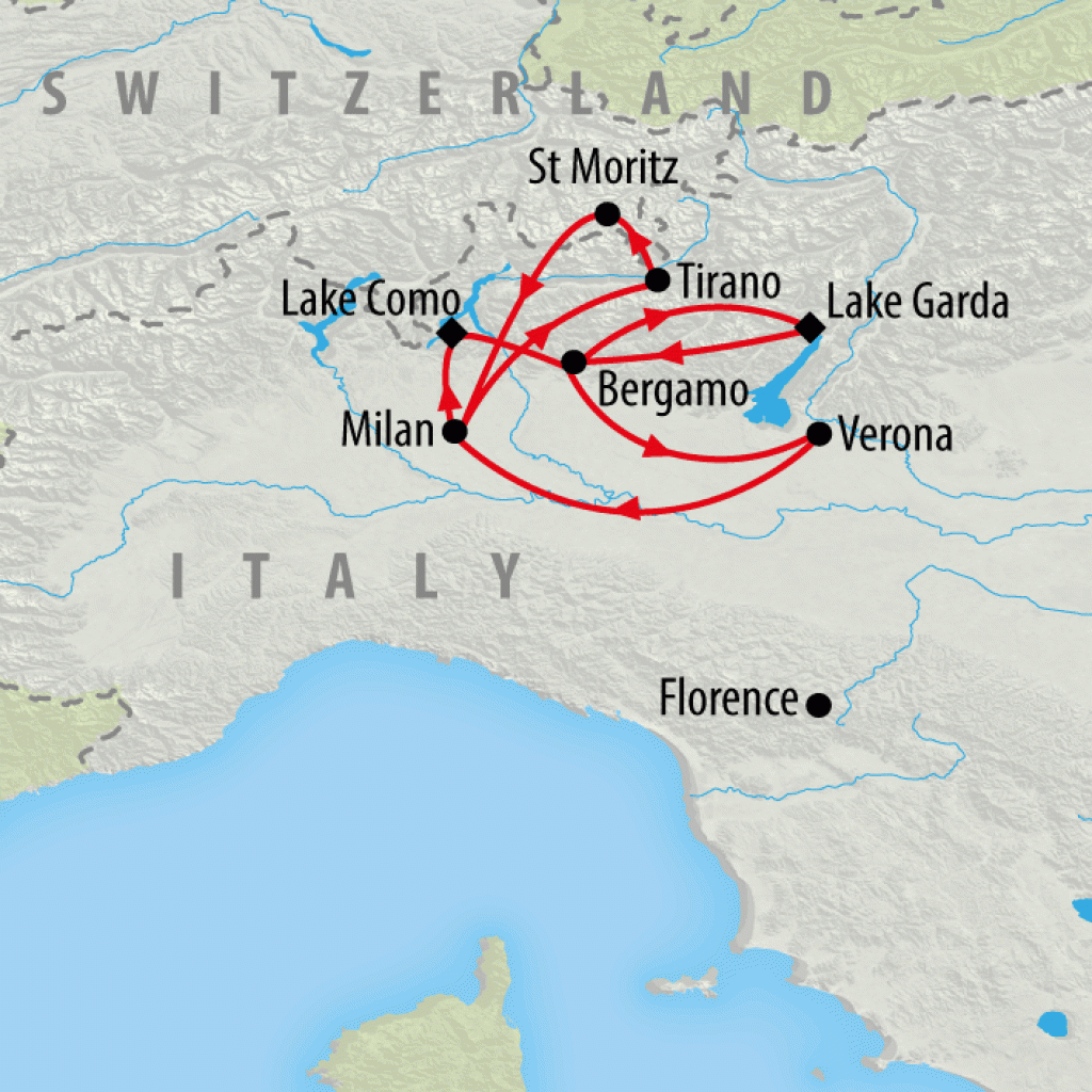 Milan, Lakes & Alps by Train - 6 days map