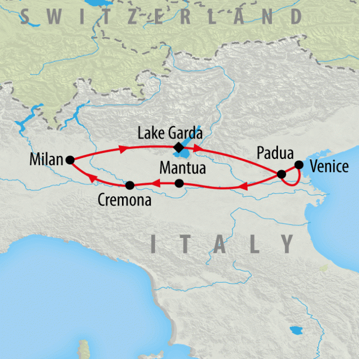 tourhub | On The Go Tours | Milan to Lake Garda & Venice - 4 days | Tour Map