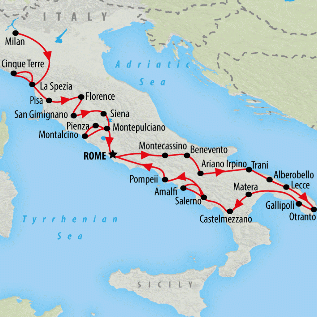 Milan to Rome, Puglia & Amalfi - 13 days map