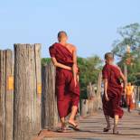 Monks on a bridge in Myanmar | Myanmar | Southeast Asia