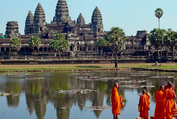 Monks outside of Angkor Wat - Cambodia Tours - Southeast Asia Tours - On The Go Tours