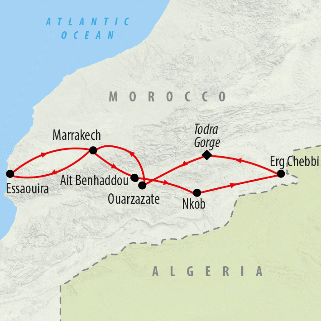 Morocco Family Adventure & Beach - 12 days map