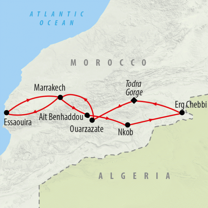 tourhub | On The Go Tours | Morocco Family Adventure & Beach - 12 days | Tour Map