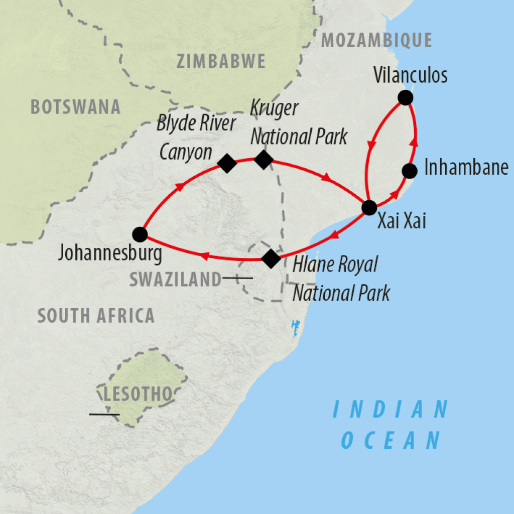 Kruger and Mozambique Explorer - 14 days map