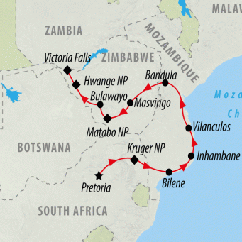 Mozambique & Zimbabwe Discovery - 14 Days map