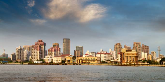 View of Mumbai cityscape from across the water