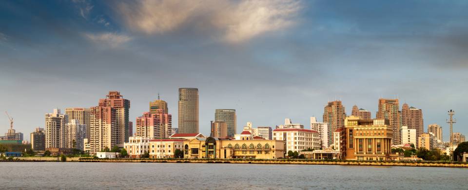 View of Mumbai cityscape from across the water