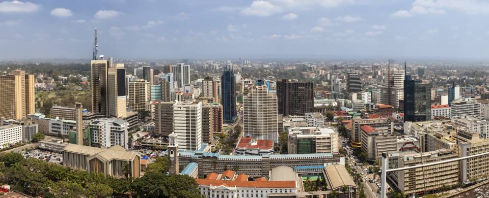 Aerial view of Nairobi and its skyscrapers