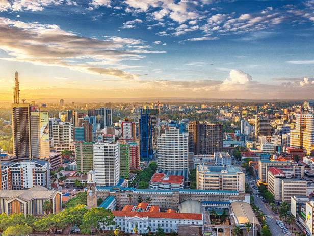 Aerial view of Nairobi and its skyscrapers