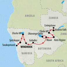 Namibia to Falls - 12 days Map